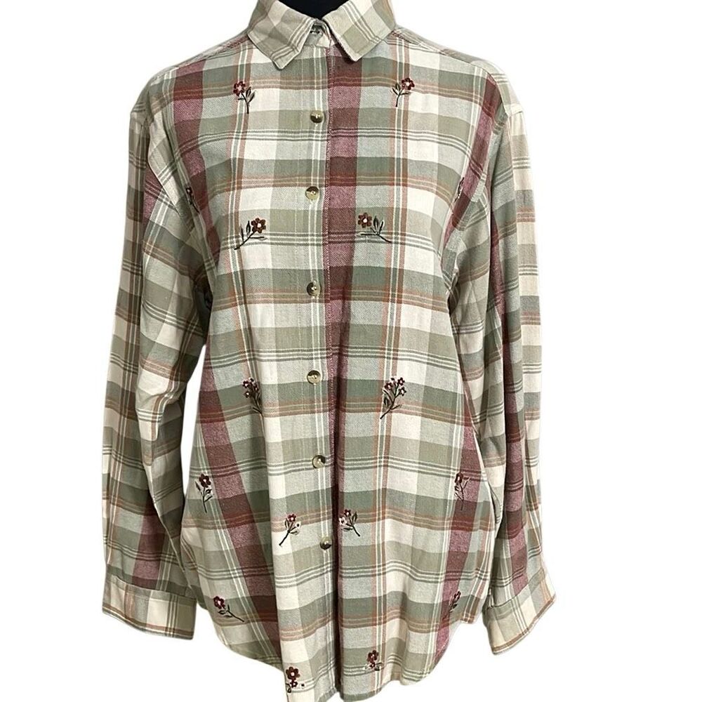 Casey & Max Vintage Flannel Plaid Flower Embroidered Button Up Shirt/Top size Me - Picture 8 of 12